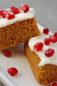 Pumpkin Bars & Pomegranate arils with cream cheese frosting pumpkinbar final 199x300 POM POMs Fresh Arils Review